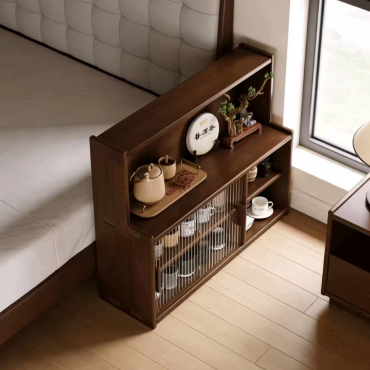 Étagère de rangement rectangulaire arrondie en verre et bois d’hévéa vintage traditionnel à 3/4 niveaux pour chambre à coucher 