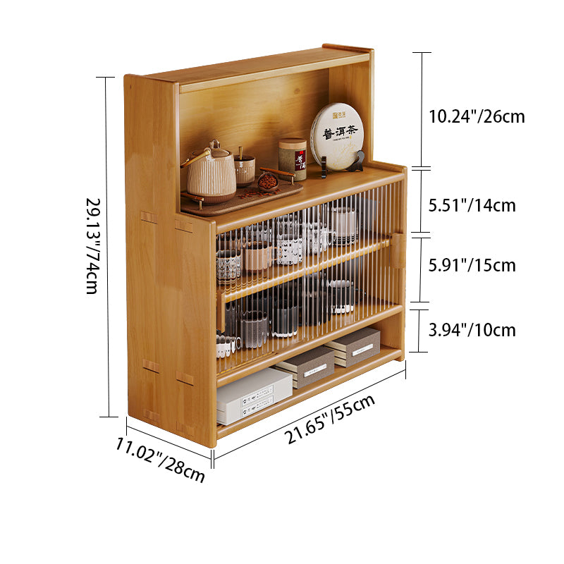 Traditional Vintage Pine Wood MDF Glass Rounded Rectangular Storage Shelf 3/4 Tier For Bedroom