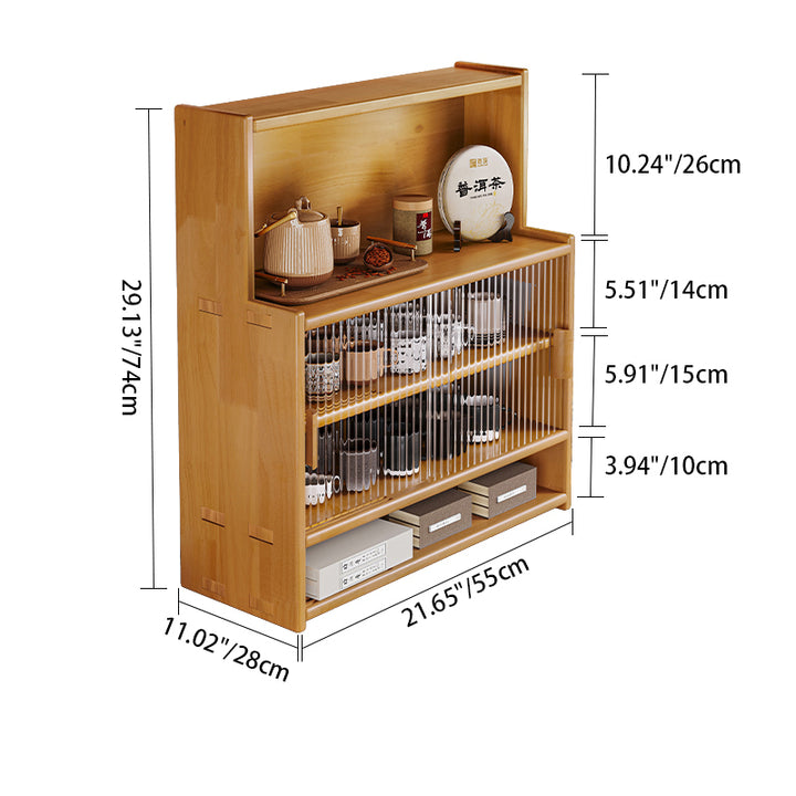 Traditional Vintage Pine Wood MDF Glass Rounded Rectangular Storage Shelf 3/4 Tier For Bedroom