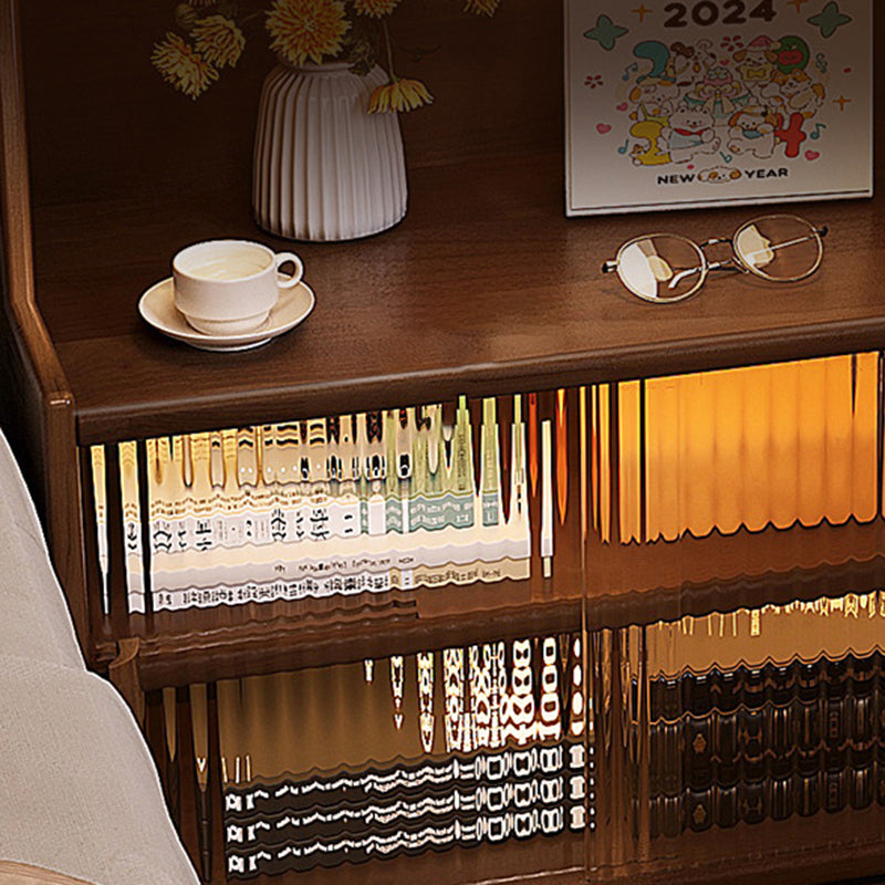 Traditional Vintage Pine Wood MDF Glass Rounded Rectangular Storage Shelf 3/4 Tier For Bedroom