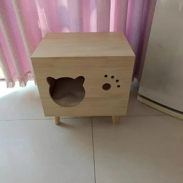 Modern Minimalist Solid Wood Cylinder Square Cat Bed 1 Storage For Bedroom
