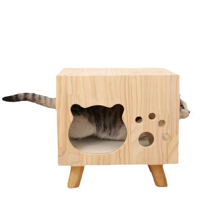 Modern Minimalist Solid Wood Cylinder Square Cat Bed 1 Storage For Bedroom