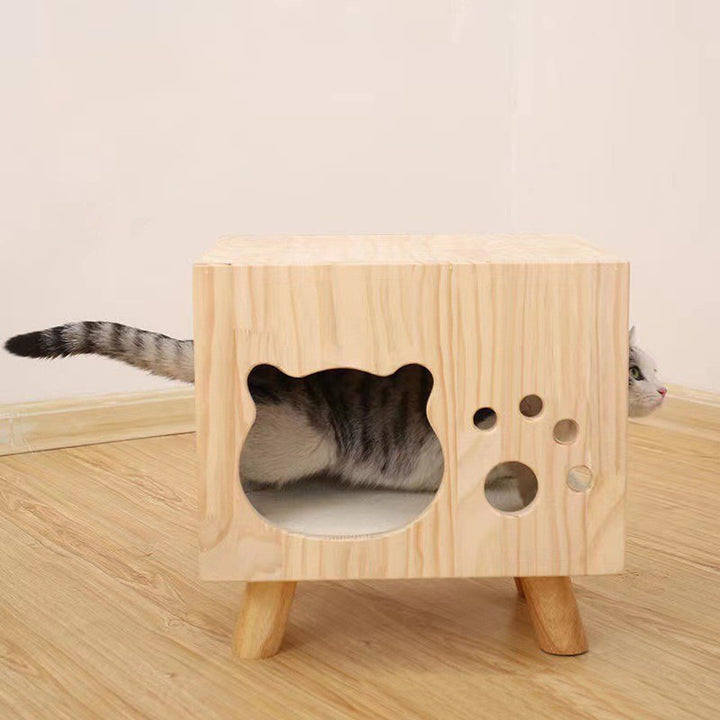 Modern Minimalist Solid Wood Cylinder Square Cat Bed 1 Storage For Bedroom