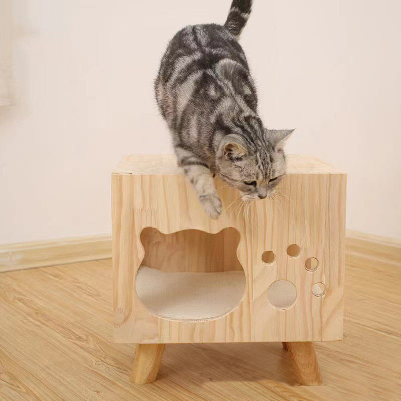 Modern Minimalist Solid Wood Cylinder Square Cat Bed 1 Storage For Bedroom