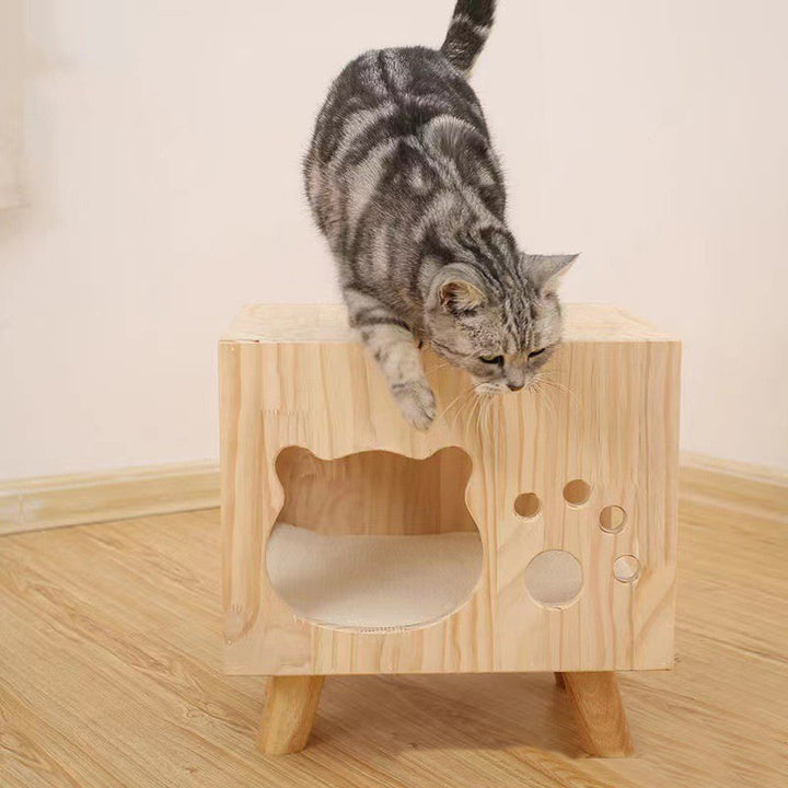 Modern Minimalist Solid Wood Cylinder Square Cat Bed 1 Storage For Bedroom