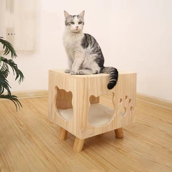 Modern Minimalist Solid Wood Cylinder Square Cat Bed 1 Storage For Bedroom