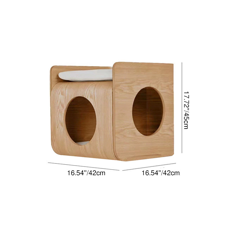 Cama para gatos de roble chino tradicional de varias capas en forma de cuadrado redondeado 1/2 almacenamiento para dormitorio 