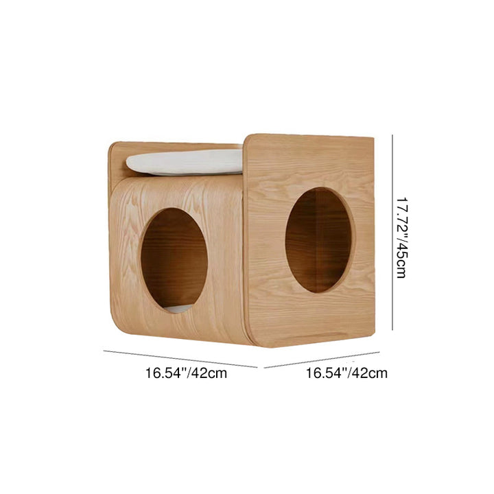 Cama para gatos de roble chino tradicional de varias capas en forma de cuadrado redondeado 1/2 almacenamiento para dormitorio 