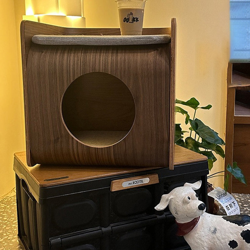Cama para gatos de roble chino tradicional de varias capas en forma de cuadrado redondeado 1/2 almacenamiento para dormitorio 