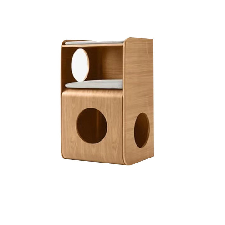 Cama para gatos de roble chino tradicional de varias capas en forma de cuadrado redondeado 1/2 almacenamiento para dormitorio 