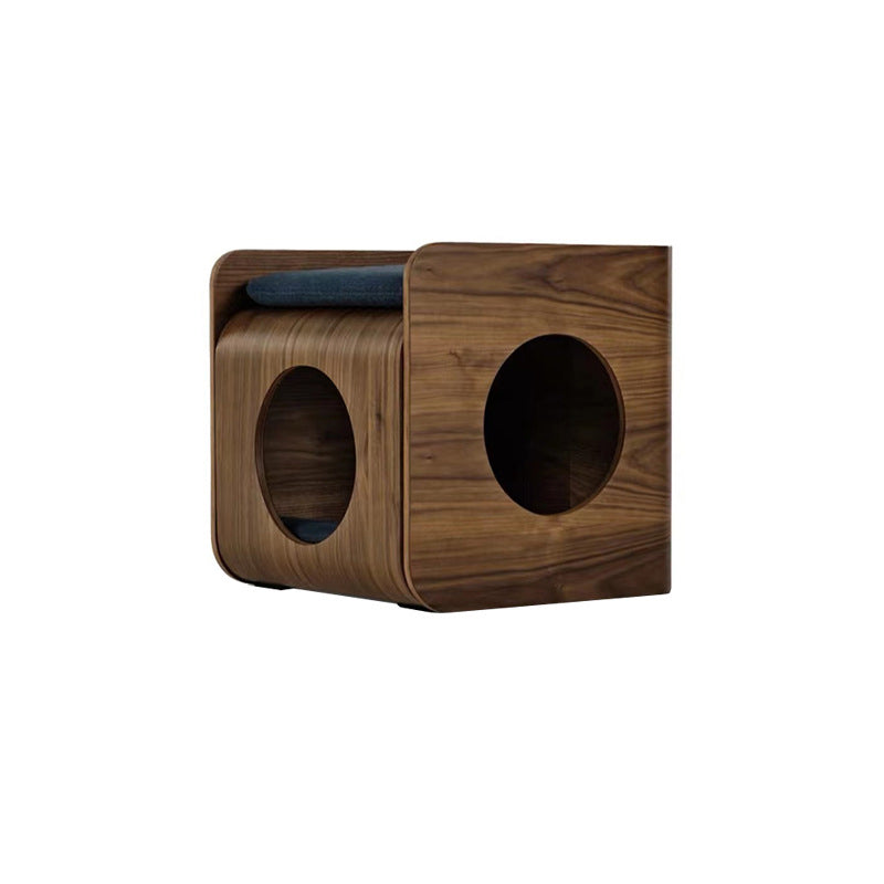 Cama para gatos de roble chino tradicional de varias capas en forma de cuadrado redondeado 1/2 almacenamiento para dormitorio 