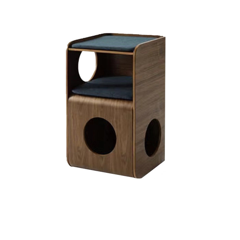 Cama para gatos de roble chino tradicional de varias capas en forma de cuadrado redondeado 1/2 almacenamiento para dormitorio 