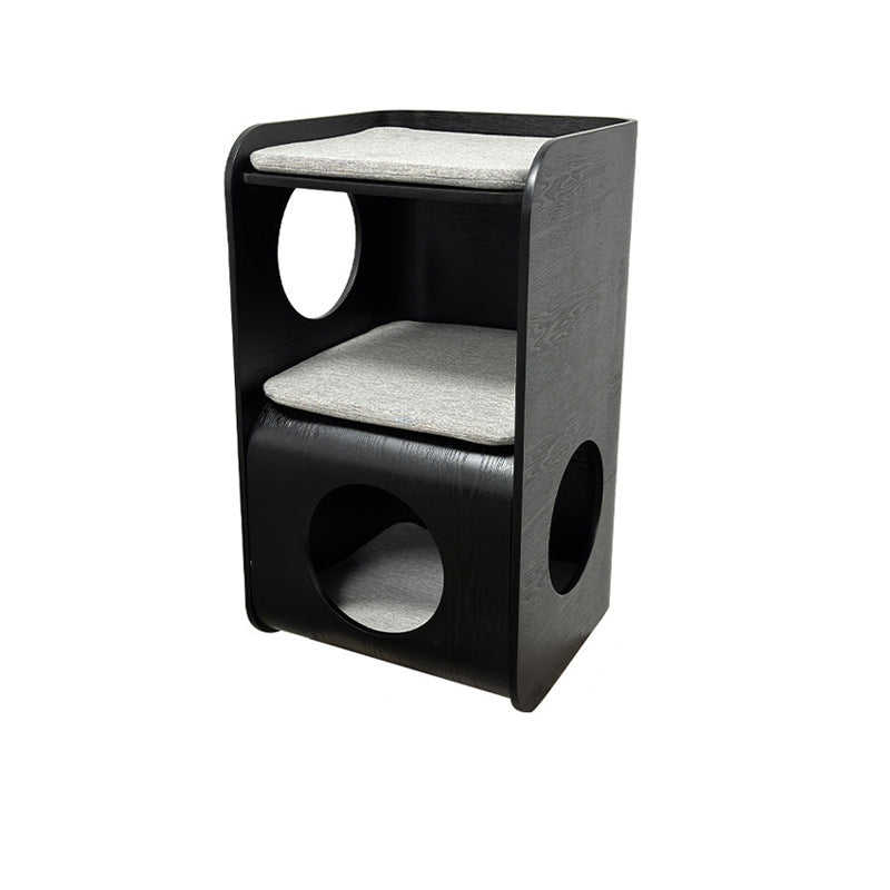 Cama para gatos de roble chino tradicional de varias capas en forma de cuadrado redondeado 1/2 almacenamiento para dormitorio 