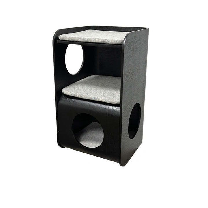 Cama para gatos de roble chino tradicional de varias capas en forma de cuadrado redondeado 1/2 almacenamiento para dormitorio 