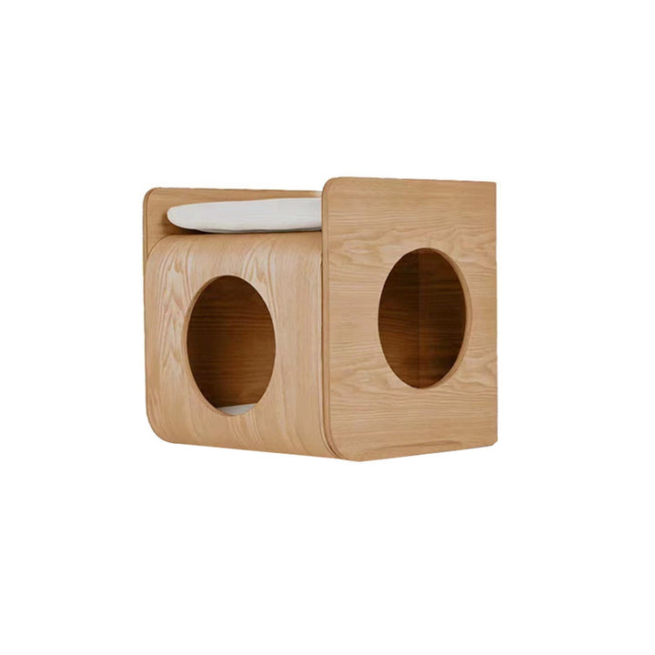 Cama para gatos de roble chino tradicional de varias capas en forma de cuadrado redondeado 1/2 almacenamiento para dormitorio 
