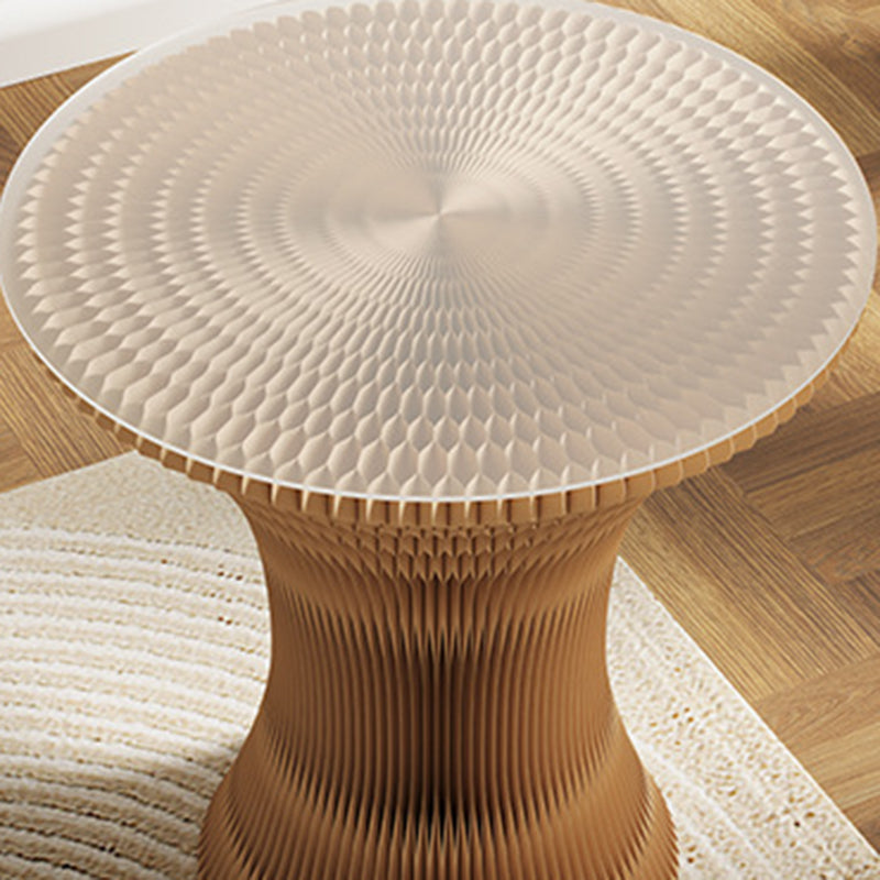 Contemporary Creative Kraft Paper PU Leather Acrylic Curved Round Side Table 1-Tier For Living Room