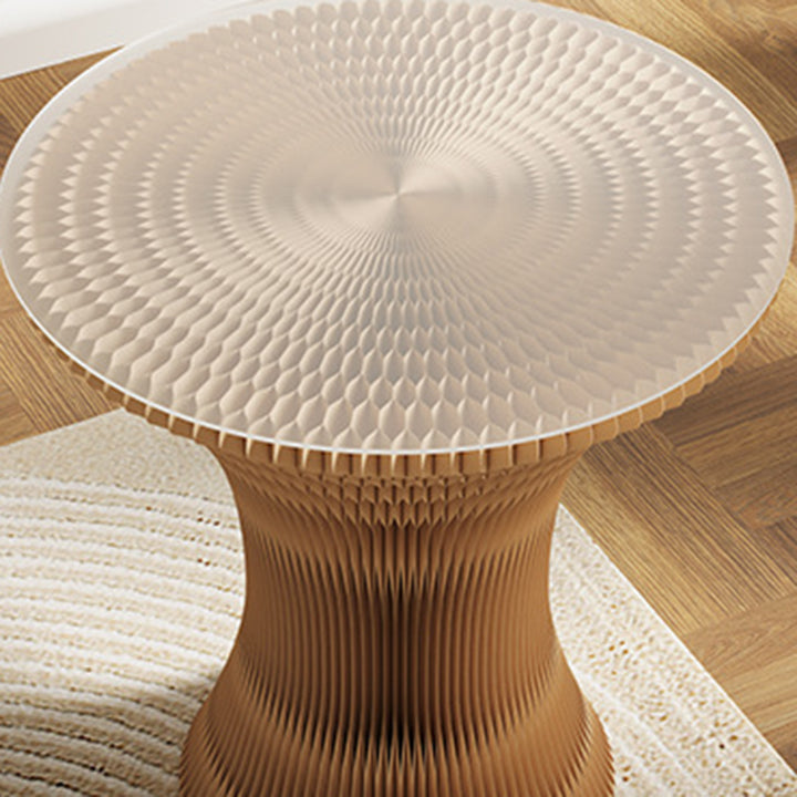 Contemporary Creative Kraft Paper PU Leather Acrylic Curved Round Side Table 1-Tier For Living Room