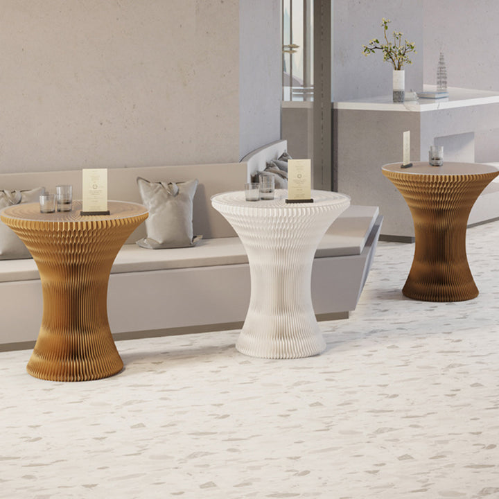 Table d'appoint ronde incurvée contemporaine en papier kraft créatif, cuir PU et acrylique, à 1 niveau pour salon 