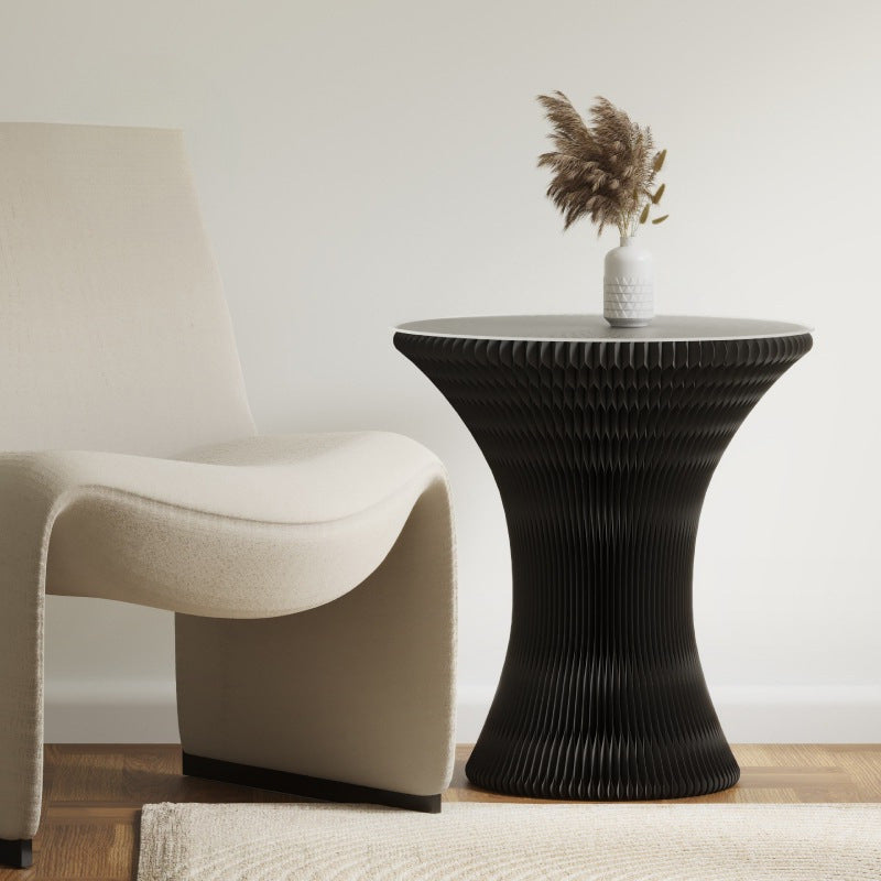 Contemporary Creative Kraft Paper PU Leather Acrylic Curved Round Side Table 1-Tier For Living Room