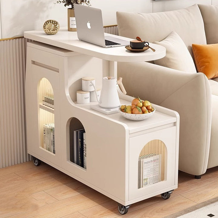 Table basse mobile rectangulaire arquée en verre et panneau de particules au design contemporain créatif avec 2 niveaux pour salon 