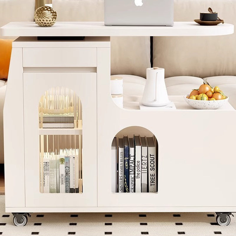 Table basse mobile rectangulaire arquée en verre et panneau de particules au design contemporain créatif avec 2 niveaux pour salon 