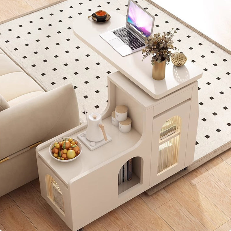 Table basse mobile rectangulaire arquée en verre et panneau de particules au design contemporain créatif avec 2 niveaux pour salon 