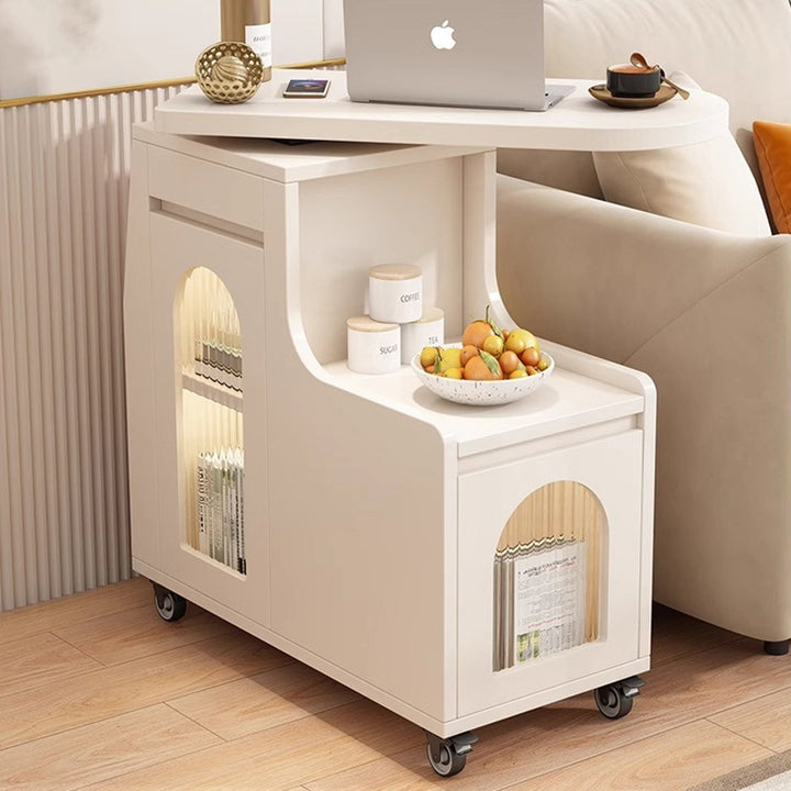 Table basse mobile rectangulaire arquée en verre et panneau de particules au design contemporain créatif avec 2 niveaux pour salon 