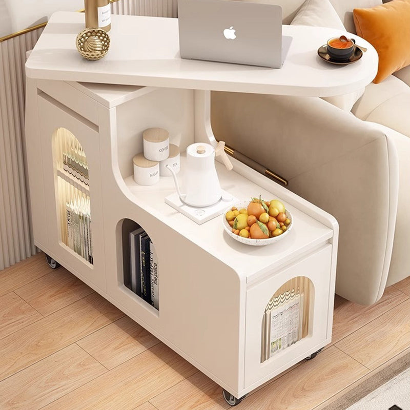 Table basse mobile rectangulaire arquée en verre et panneau de particules au design contemporain créatif avec 2 niveaux pour salon 