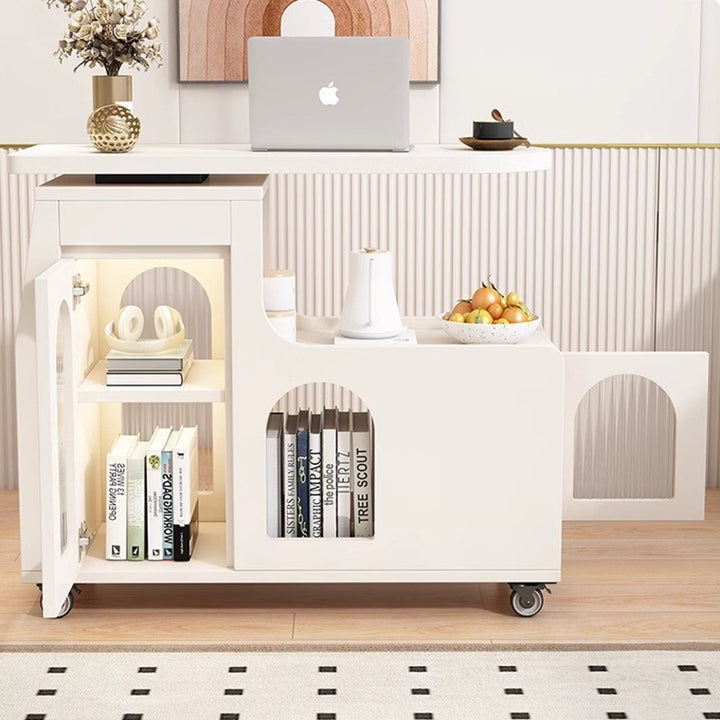 Table basse mobile rectangulaire arquée en verre et panneau de particules au design contemporain créatif avec 2 niveaux pour salon 