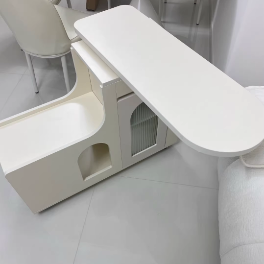 Table basse mobile rectangulaire arquée en verre et panneau de particules au design contemporain créatif avec 2 niveaux pour salon 