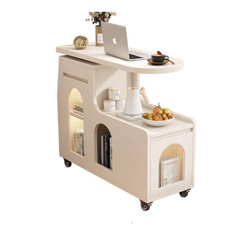 Table basse mobile rectangulaire arquée en verre et panneau de particules au design contemporain créatif avec 2 niveaux pour salon 