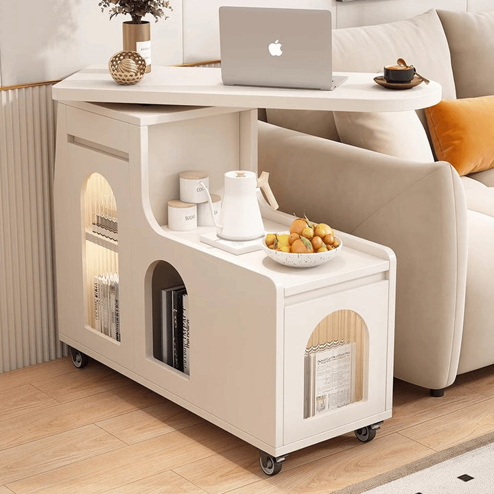 Table basse mobile rectangulaire arquée en verre et panneau de particules au design contemporain créatif avec 2 niveaux pour salon 