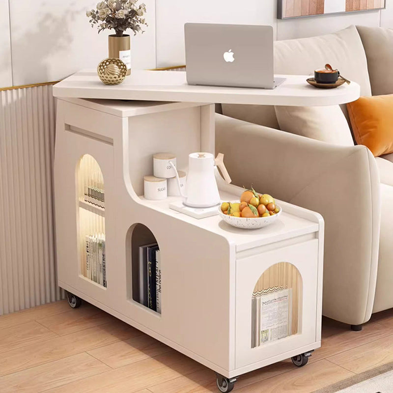 Table basse mobile rectangulaire arquée en verre et panneau de particules au design contemporain créatif avec 2 niveaux pour salon 