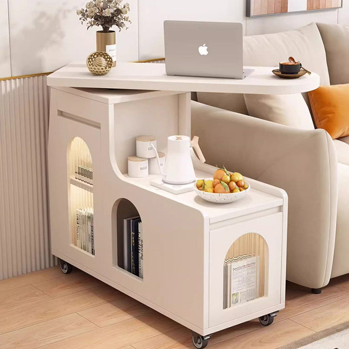 Table basse mobile rectangulaire arquée en verre et panneau de particules au design contemporain créatif avec 2 niveaux pour salon 