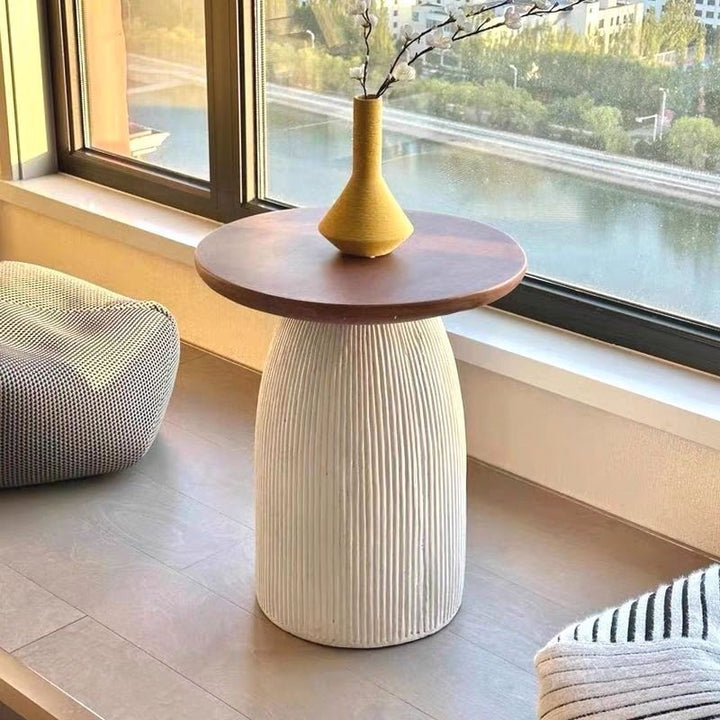 Table basse cylindrique ronde texturée en oxyde de magnésium, style scandinave contemporain, à 1 niveau, pour salon 