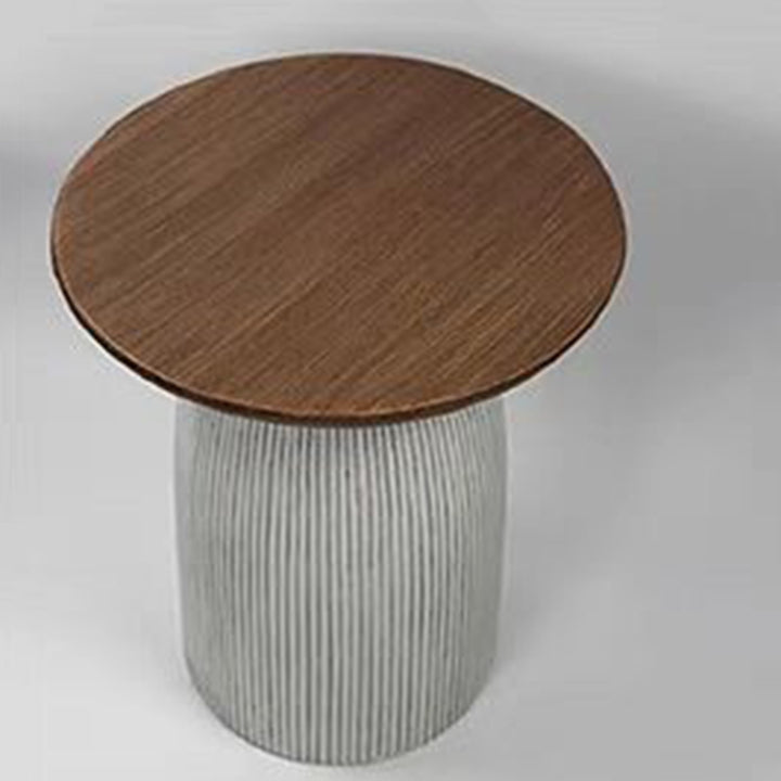Contemporary Scandinavian Magnesium Oxide Round Textured Cylindrical Coffee Table 1-Tier For Living Room