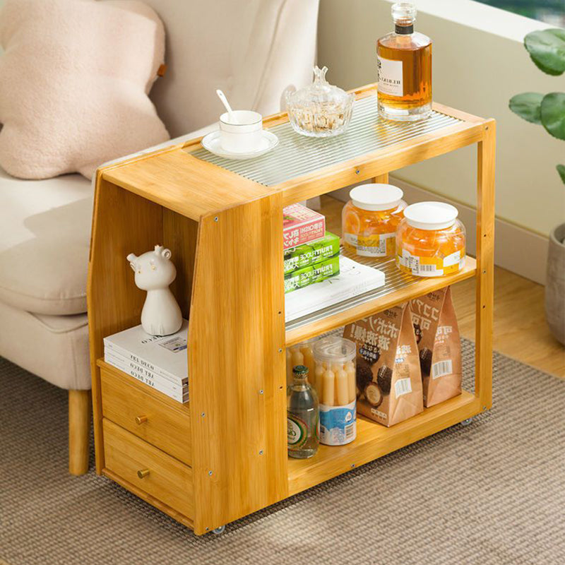 Table basse rectangulaire mobile en bambou et verre traditionnel chinois à 3 niveaux pour salon 