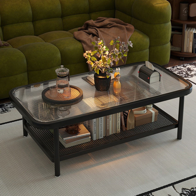 Traditional French Glass Iron Rounded Rectangular Coffee Table 2-Tier ...