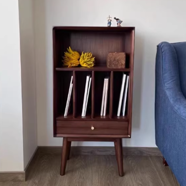 Étagère de rangement rectangulaire cylindrique en bois de pin japonais traditionnel avec tiroir pour salon 