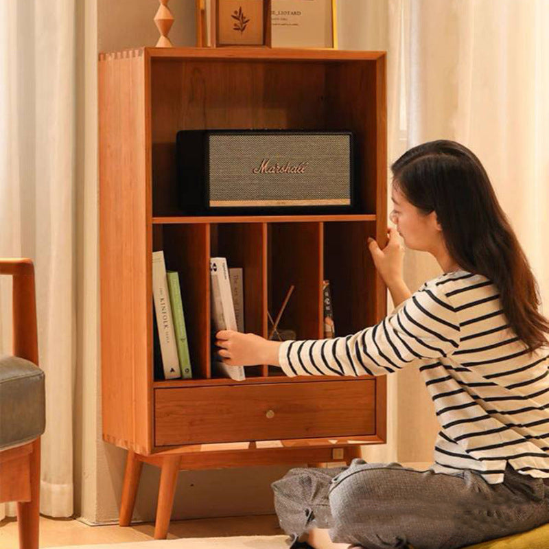 Étagère de rangement rectangulaire cylindrique en bois de pin japonais traditionnel avec tiroir pour salon 