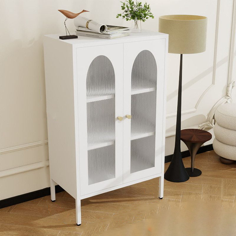 Traditional Chinese PC Sun Panel Cold Rolled Steel Arched Textured Rectangular Storage Cabinet 3-Tier For Living Room
