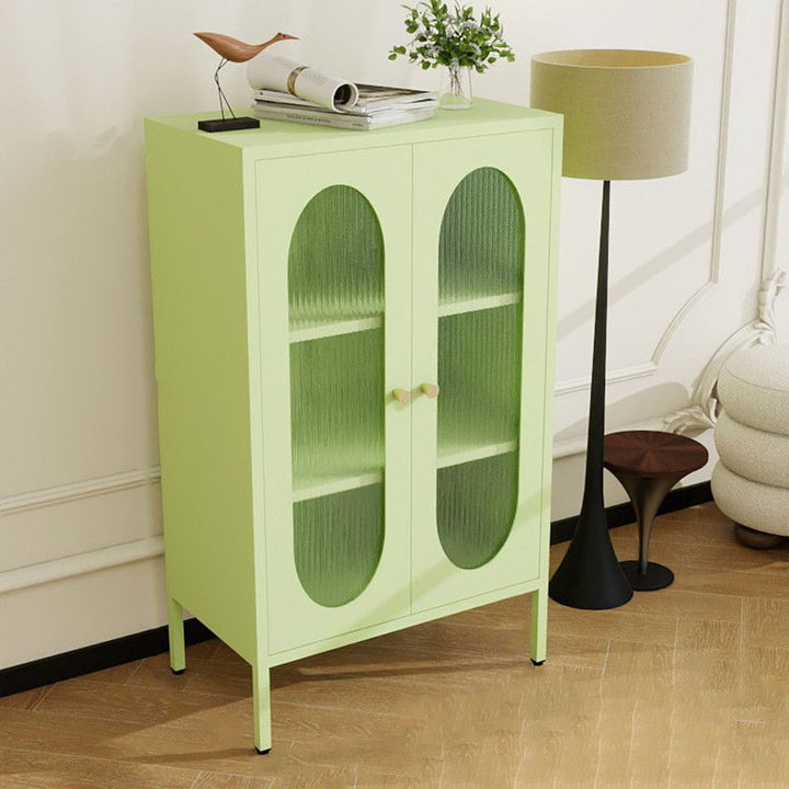 Traditional Chinese PC Sun Panel Cold Rolled Steel Arched Textured Rectangular Storage Cabinet 3-Tier For Living Room
