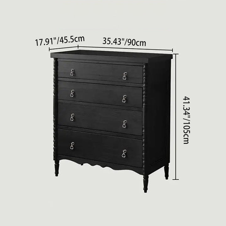Traditional French Ash Wood Round Rectangular Storage Cabinet 4 Drawers For Living Room