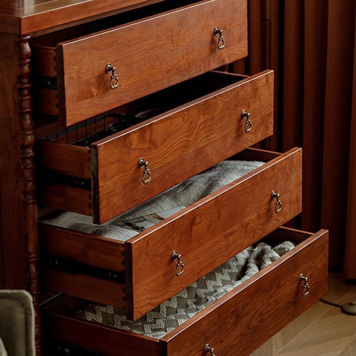 Traditional French Ash Wood Round Rectangular Storage Cabinet 4 Drawers For Living Room
