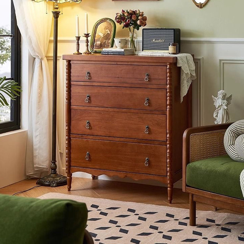 Traditional French Ash Wood Round Rectangular Storage Cabinet 4 Drawers For Living Room