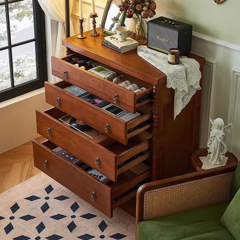 Traditional French Ash Wood Round Rectangular Storage Cabinet 4 Drawers For Living Room