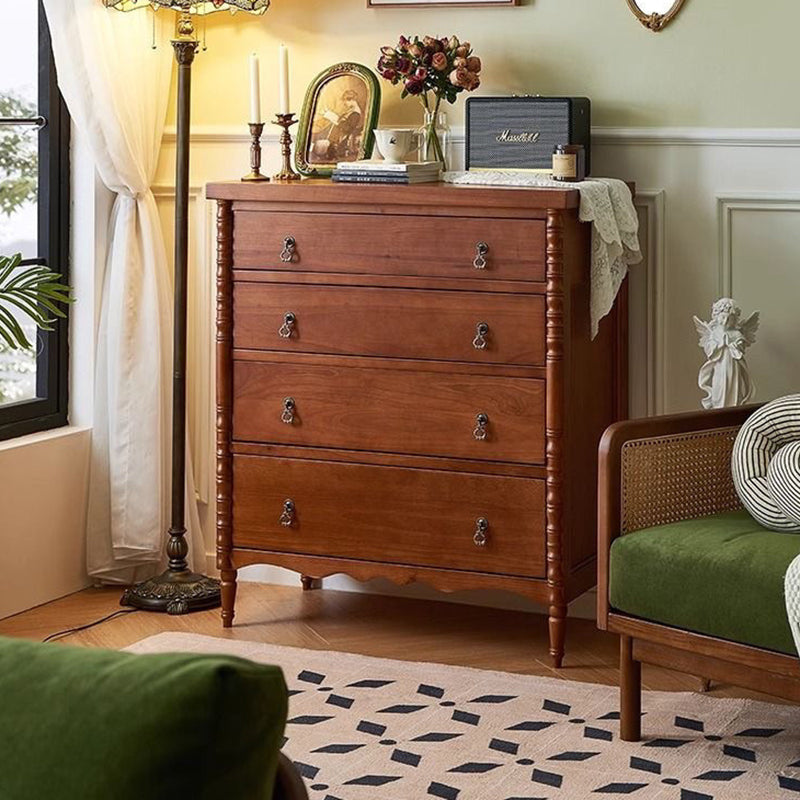 Traditional French Ash Wood Round Rectangular Storage Cabinet 4 Drawers For Living Room