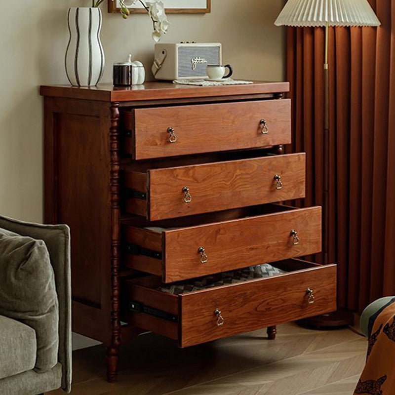 Traditional French Ash Wood Round Rectangular Storage Cabinet 4 Drawers For Living Room