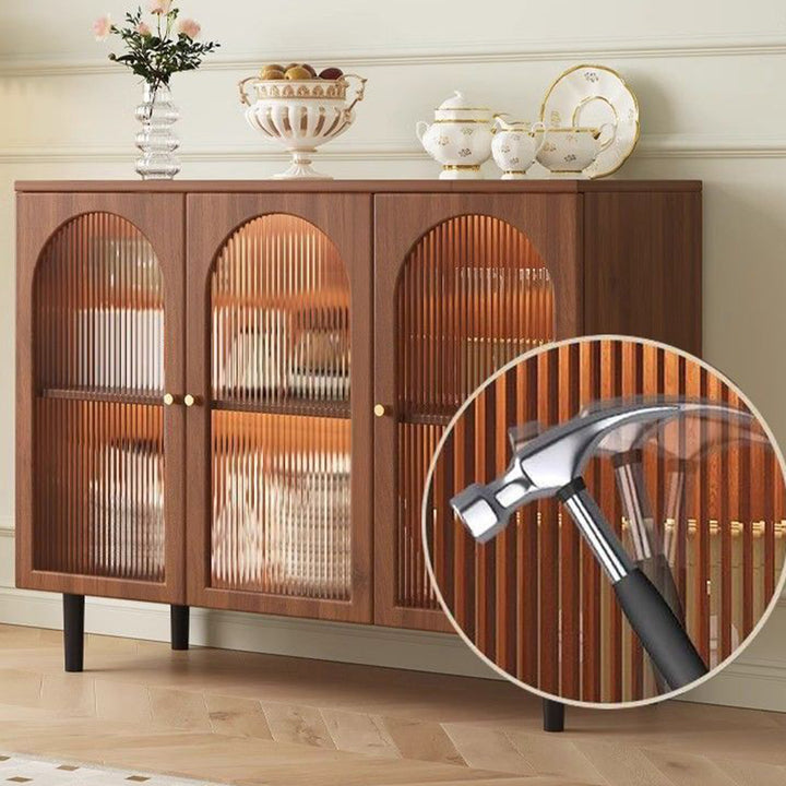 Traditional French Engineered Wood Glass Rattan Rectangular Cylindrical Storage Cabinet 2-Tier For Living Room