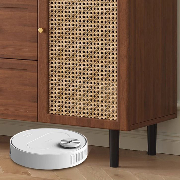 Traditional French Engineered Wood Glass Rattan Rectangular Cylindrical Storage Cabinet 2-Tier For Living Room